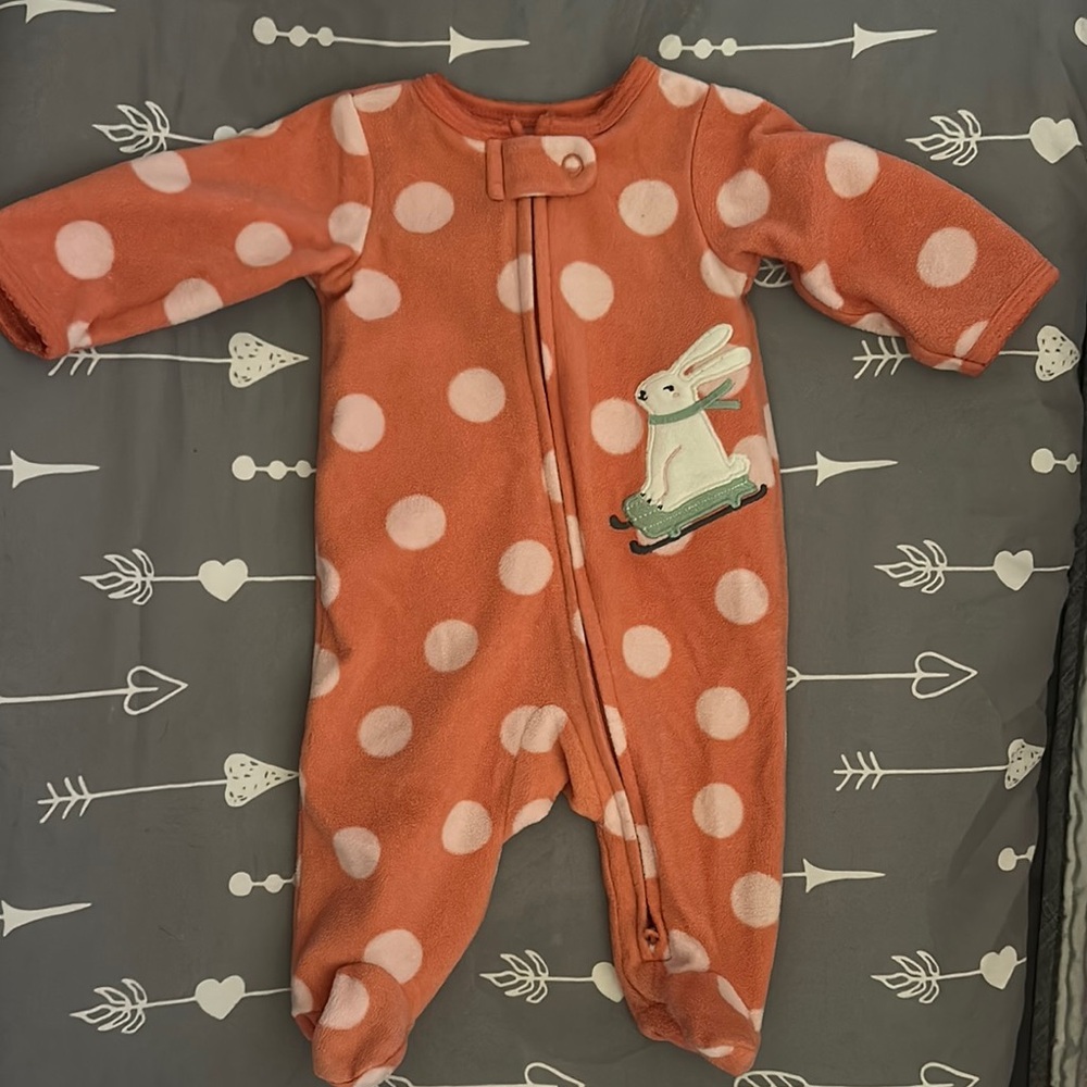 Baby Girls' Orange Polka Dot One-Piece with Bunny Applique